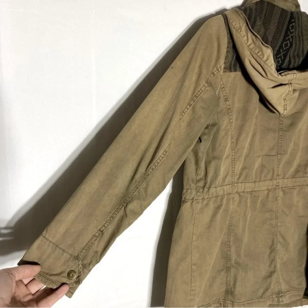 Kismet Tan With Black Southwestern Print Trim Utility Jacket L - Picture 8 of 16